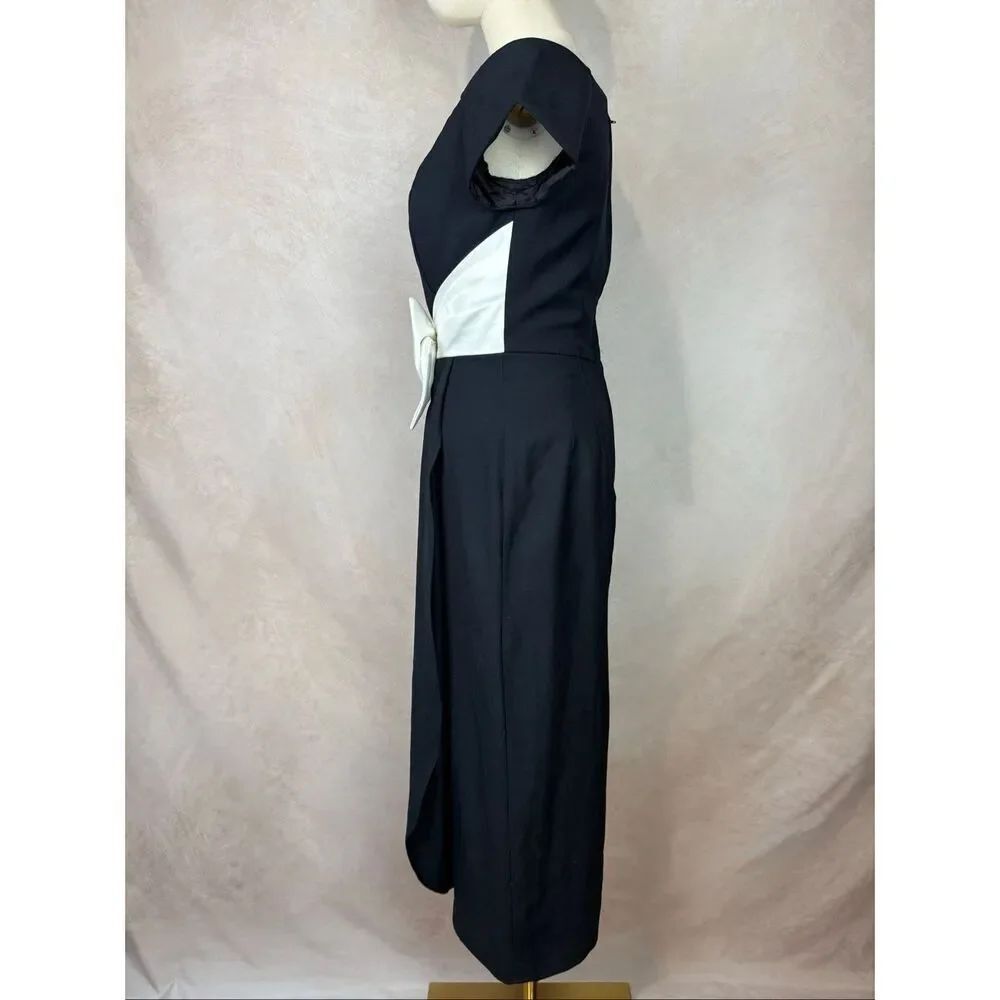 Vintage 1980s 1990s Black Bow Front Dress Off The Shoulder Chic Elegant S/M - Picture 3 of 8